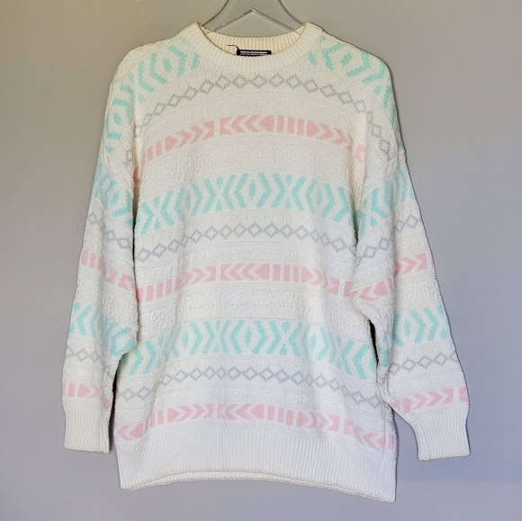 Vintage Fairy Kei Kawaii Pastel Rainbow 80s Made in Italy Sweater Womens Size L - Picture 7 of 7
